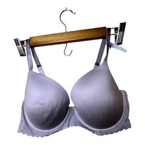 Aerie Gray Lace Trim Plunge T-Shirt Bra US 36DD Underwire Adjustable‎